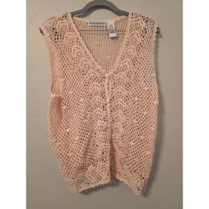 🌸 Vintage Passports Blush Crochet Button-Up Vest | Cottagecore Boho